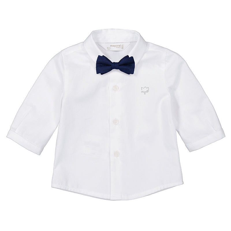 Long-sleeved shirt with bow tie for boys, white 1J-2180/B