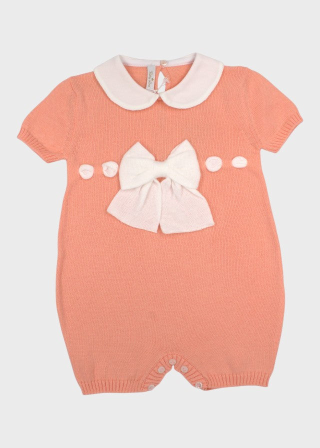 Peach Bow Cotton Romper 355/A