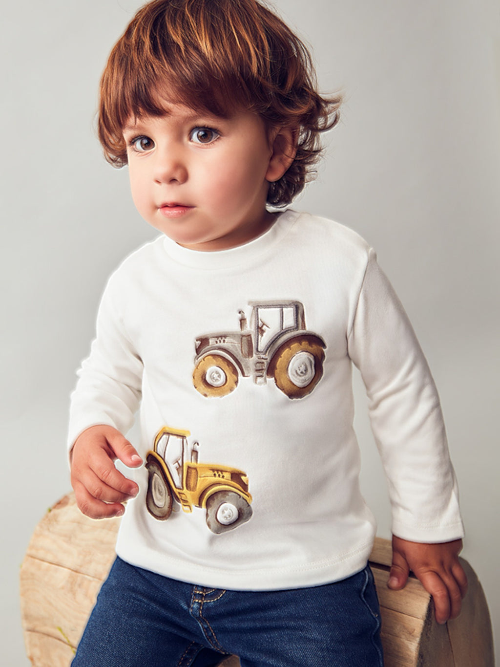 "Play" tractor long-sleeved shirt for boys, CREAM 2069/39