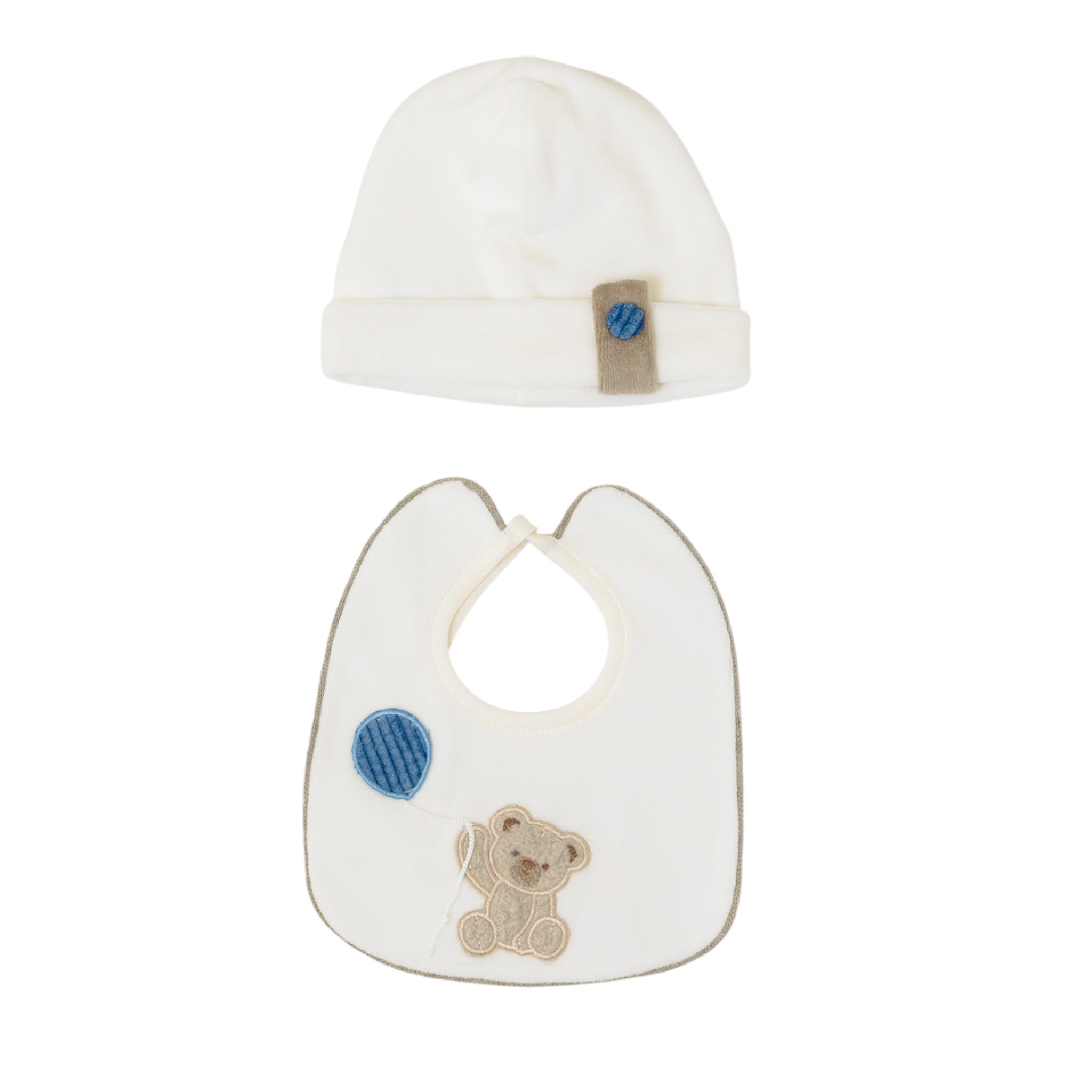 Set Cuffia Bavetta Neonato Ciniglia Azzurro SARTORIA DEI PICCOLI (cod. LR1110)