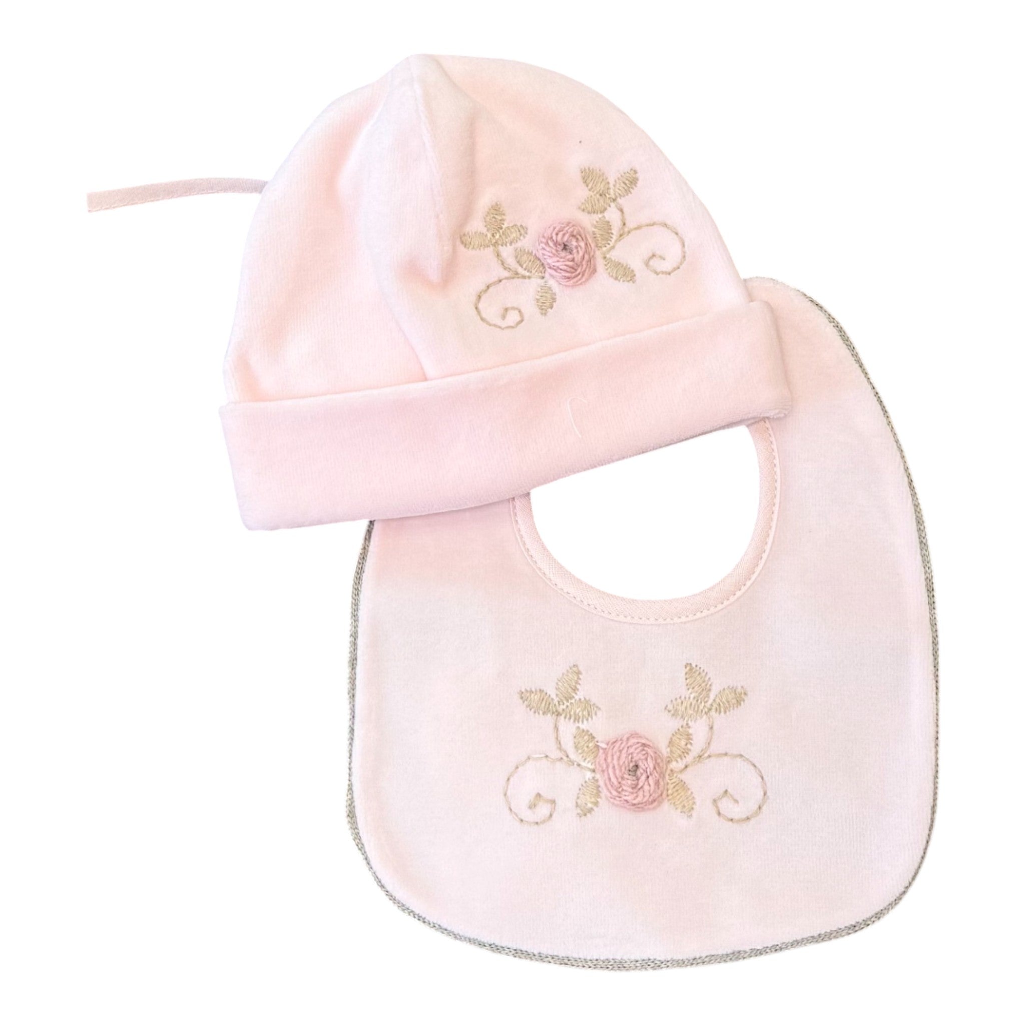 Cuffia e Bavetta Neonata Rosa LR1104/R