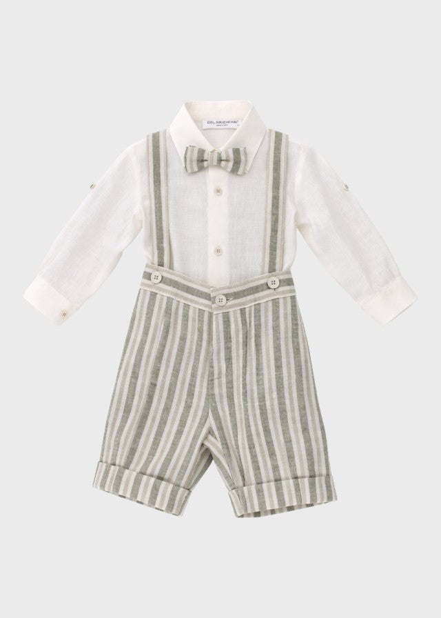 Bermuda Shorts with Stripes and Green Cardigan