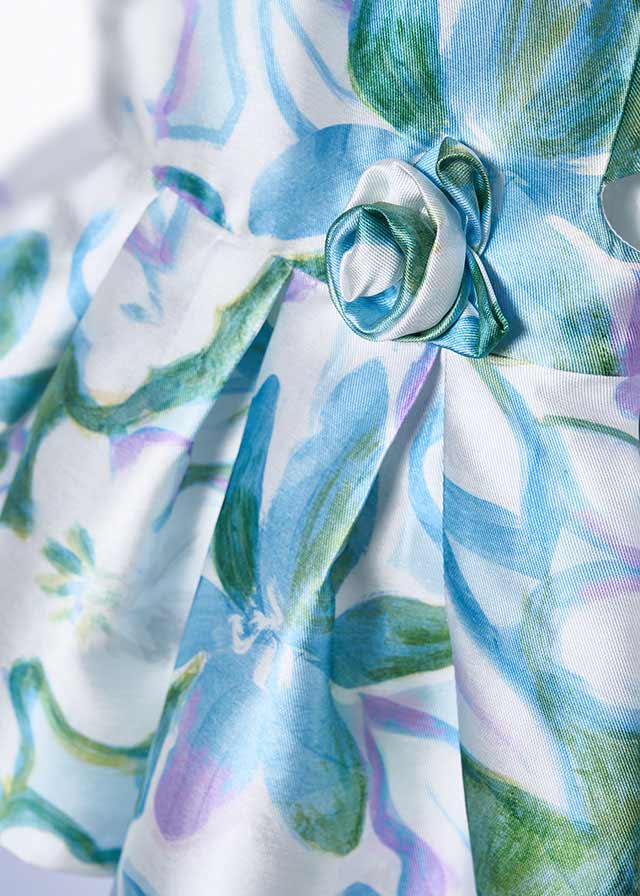 Turquoise Printed Mikado Dress 5013/8