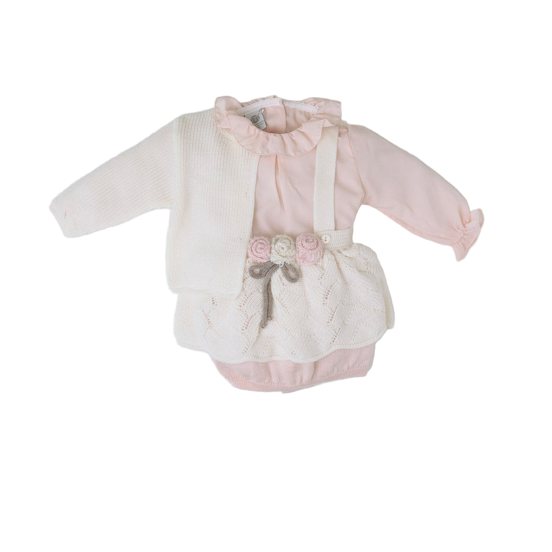 Completo 3 pezzi con salopette-coulotte e fiori Bimba VANIGLIA IN2560 -  NANU' BABY