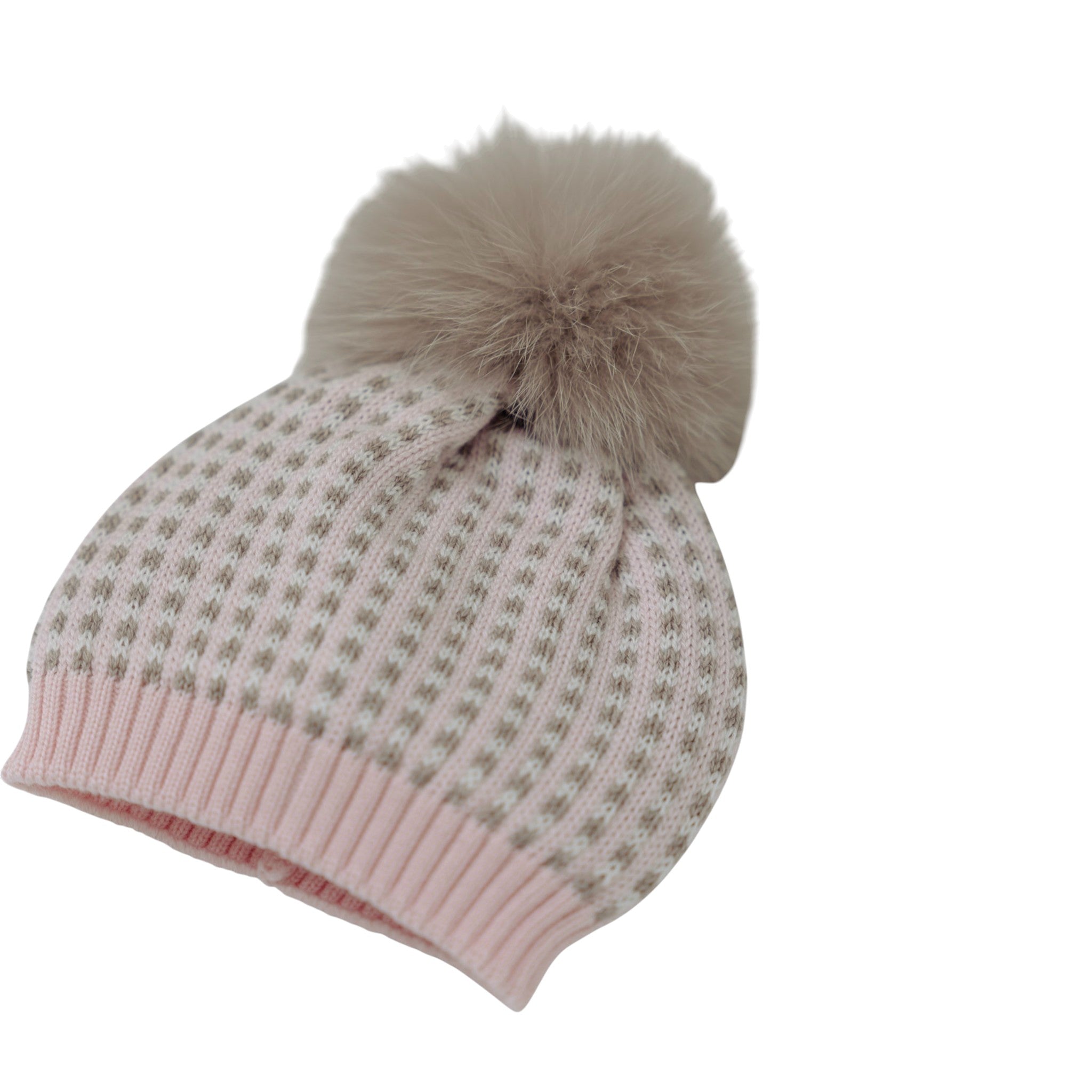 Cuffia Pon Pon Neonata Lana Vergine 100% Rosa IN5371/R