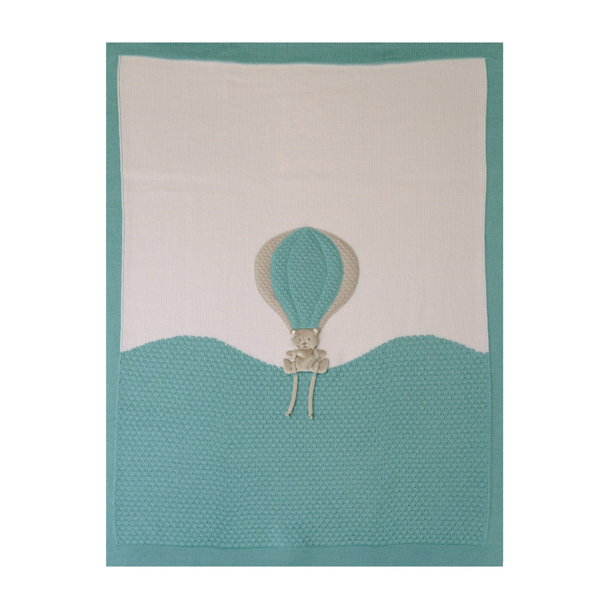 Copertina Neonato Lana Vergine 100% Verde Mongolfiera Orsetto IN5780/V