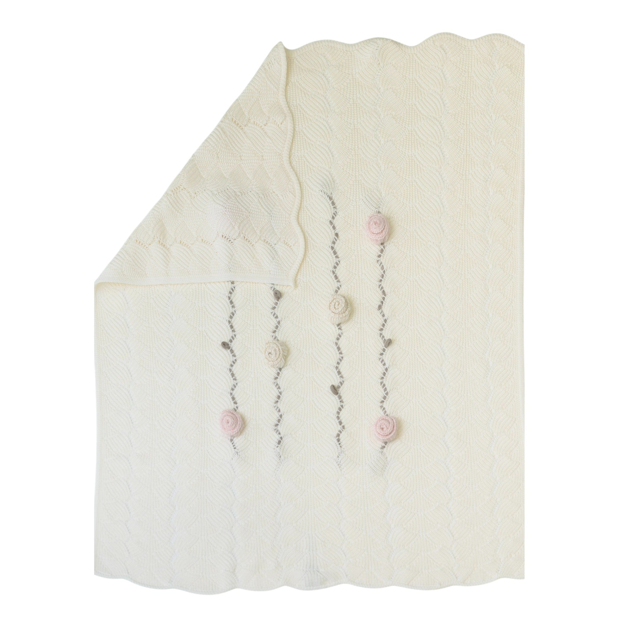 Copertina Neonata Lana Vergine 100% Vaniglia Fiori Rosa IN2580