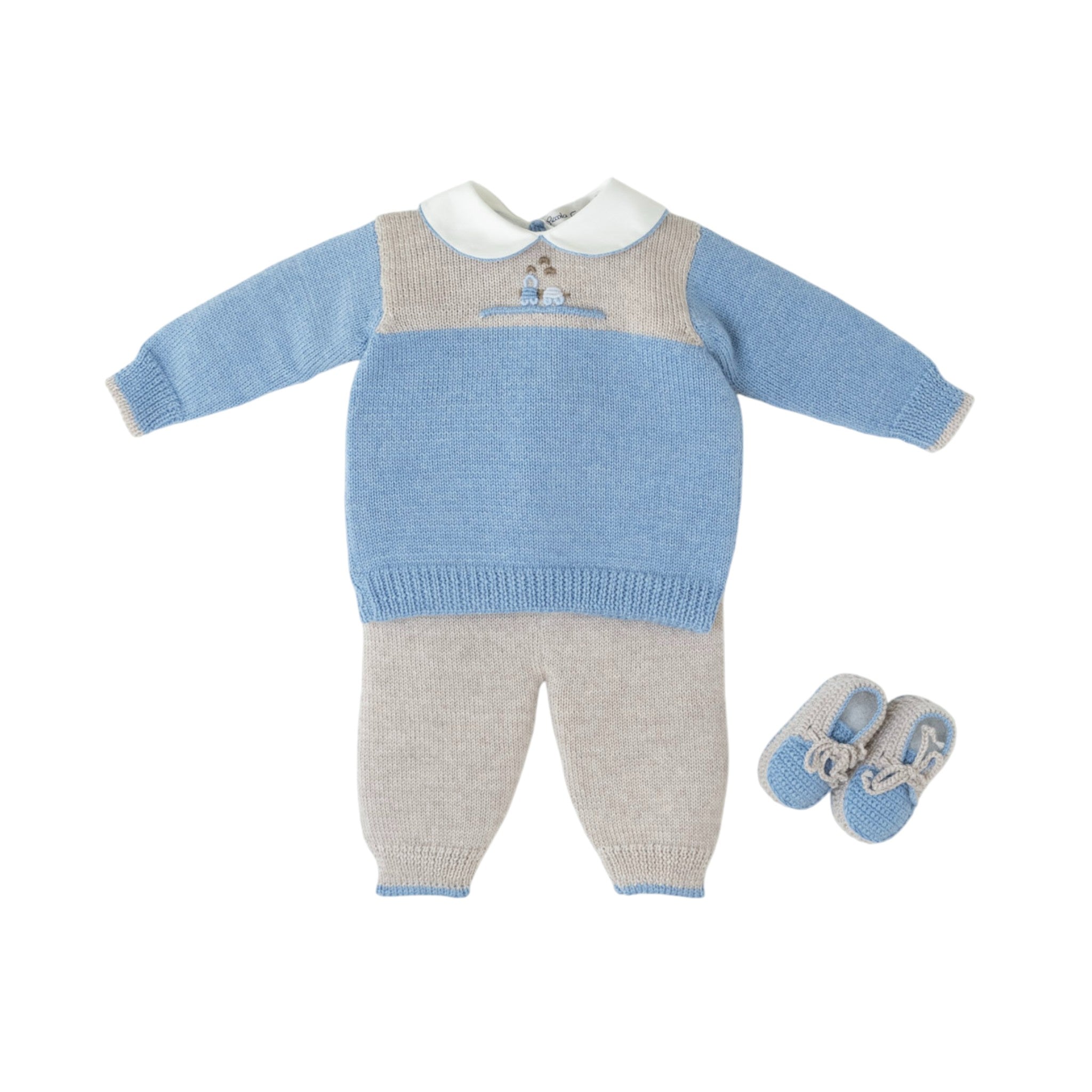 Completo 2 Pezzi Babbucce Ricamo Trenino BENNY - Piccola Giuggiola BENNY-CN