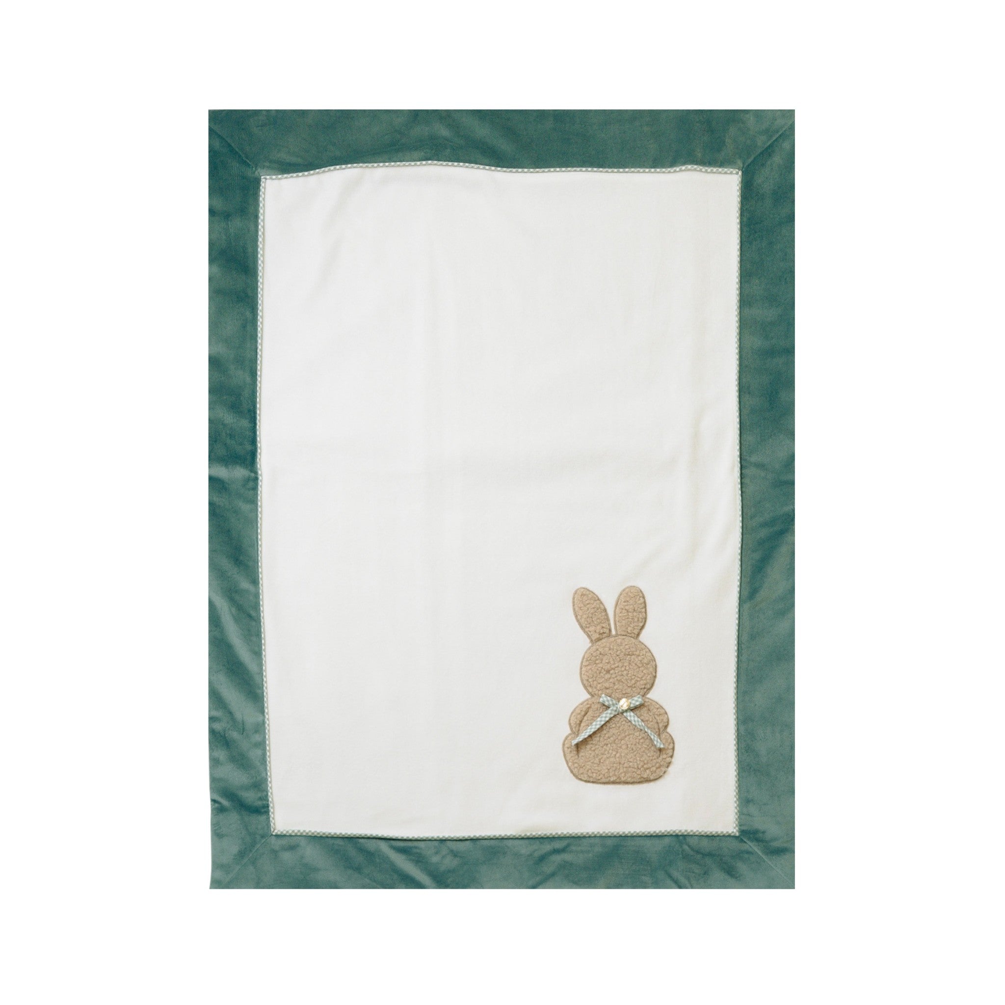 Copertina Neonato Ciniglia 100% Vaniglia Verde Salvia Ecru Applicazioni IN6481