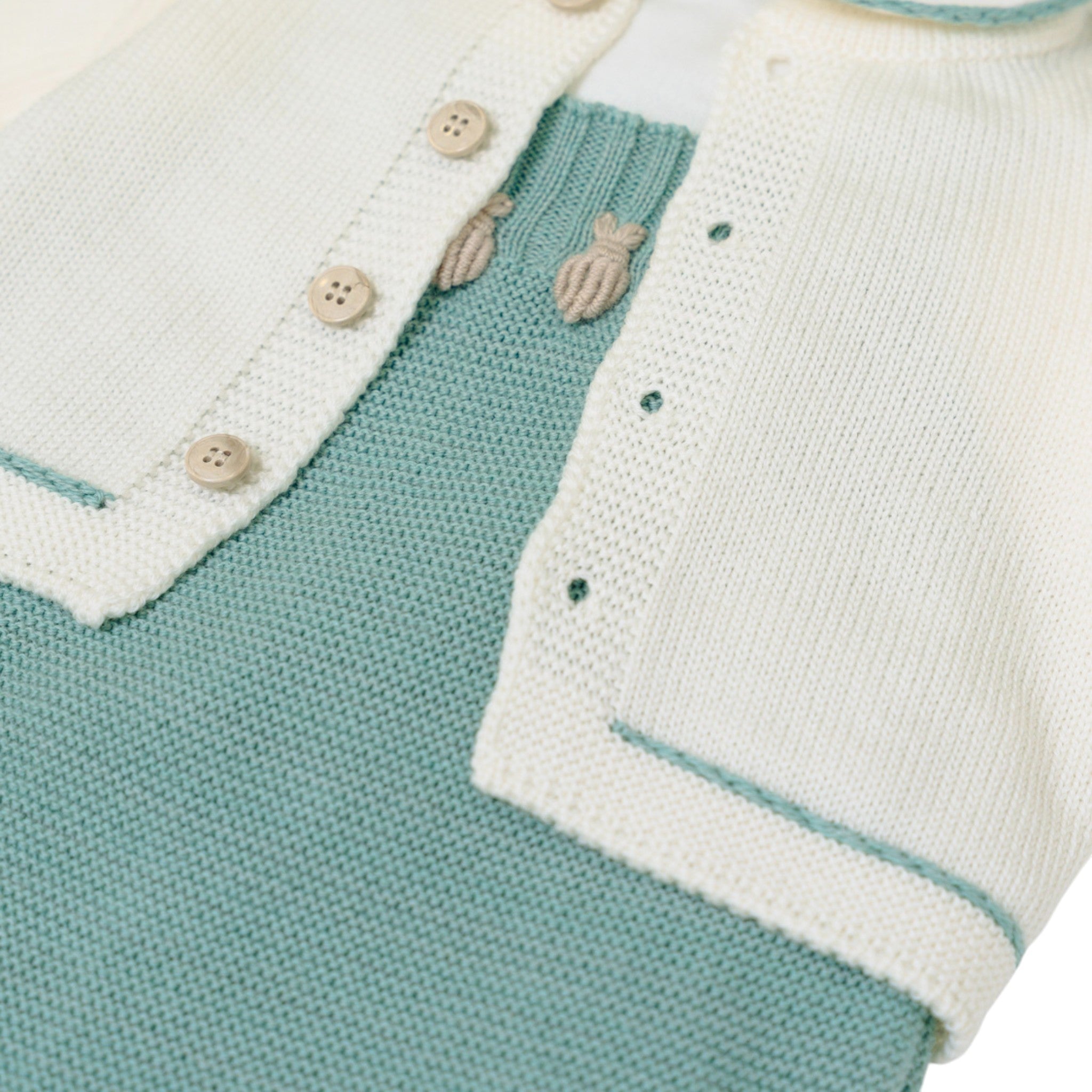 Completo Nascita Neonato Lana Vergine 100% Vaniglia Verde Salvia IN6631