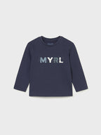 Basic long-sleeved T-shirt for boys, blue, size 108/34