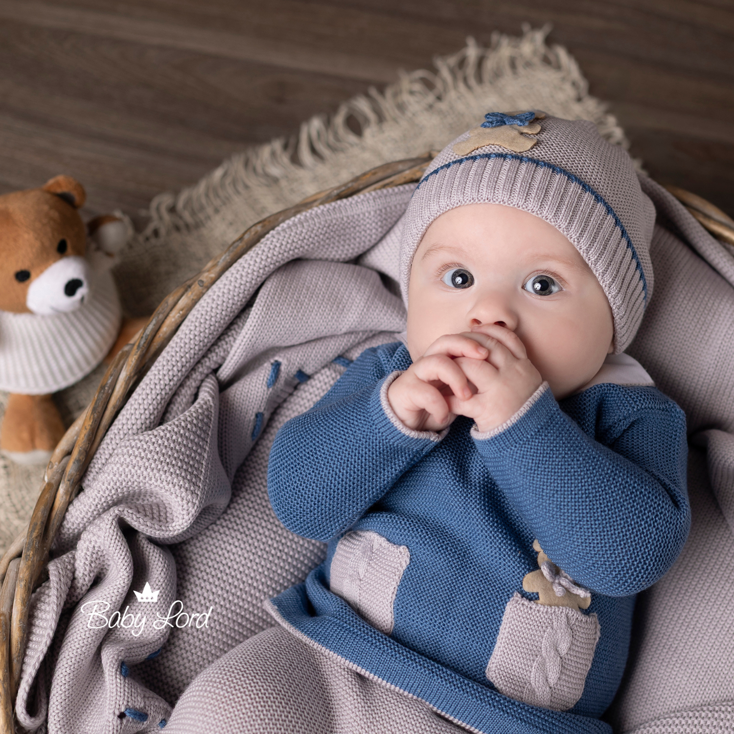 Baby Boy Newborn Set, Pure Blue Wool, BABY LORD ORSETTO 543