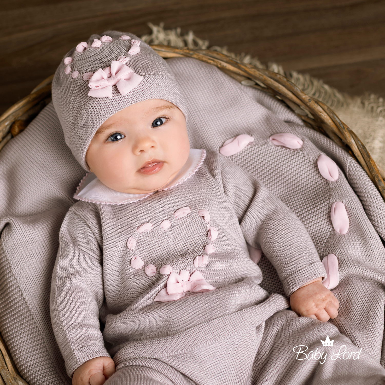 Heart-shaped beanie in cady fabric for newborn babies, Grey CUORE/611