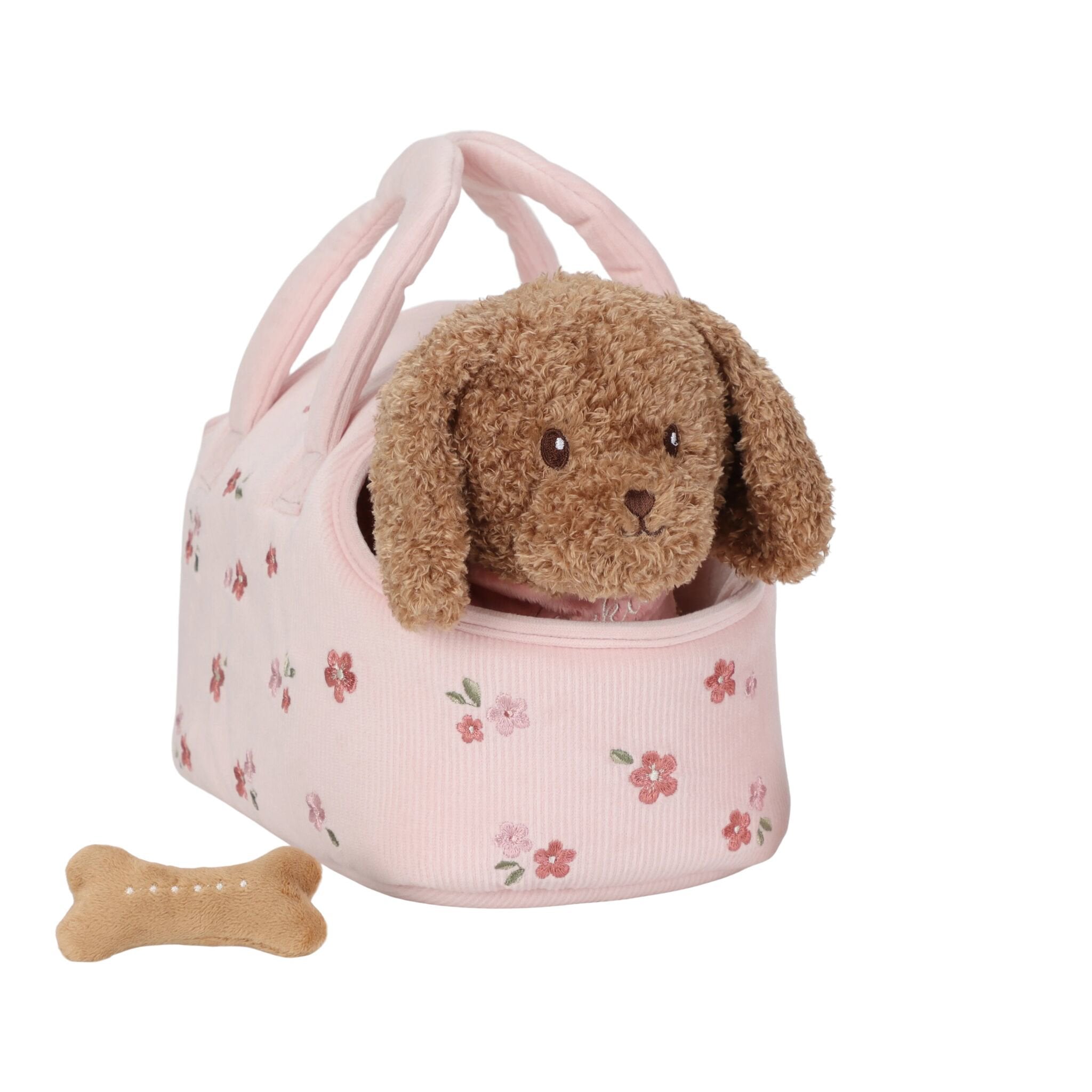 Jackie the dog plush toy with carrier, Multicoloured LD4518