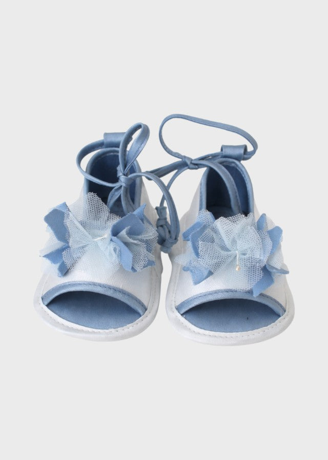 Light Blue Satin Sandal with Flowers and Ruffles SF41118/T95