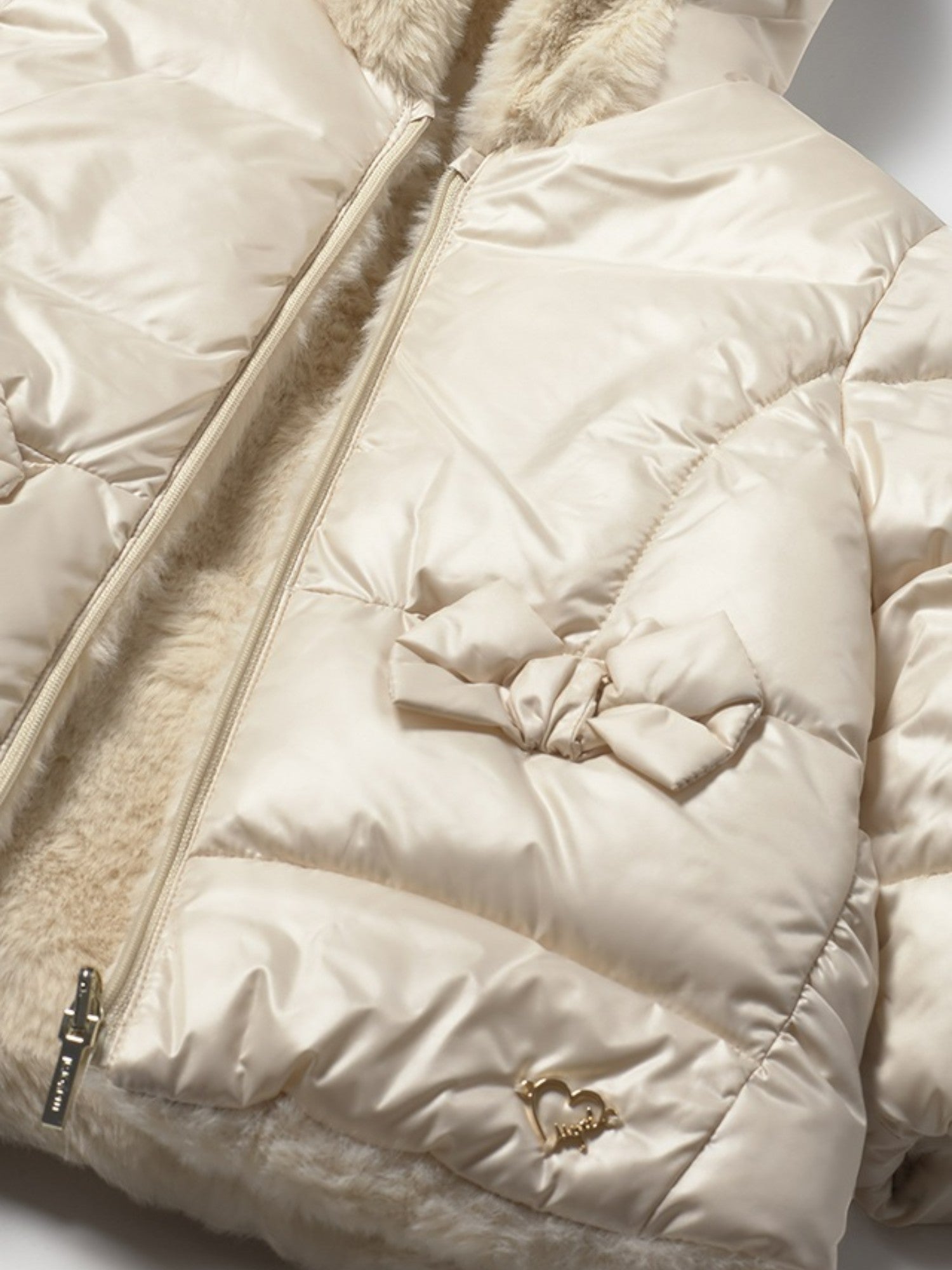 Reversible fur jacket for girls, Ivory color, 2435/80