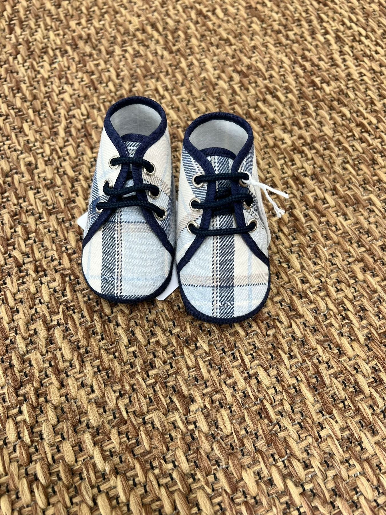 Blue Checkered Fabric Shoes for Boys 5500SC