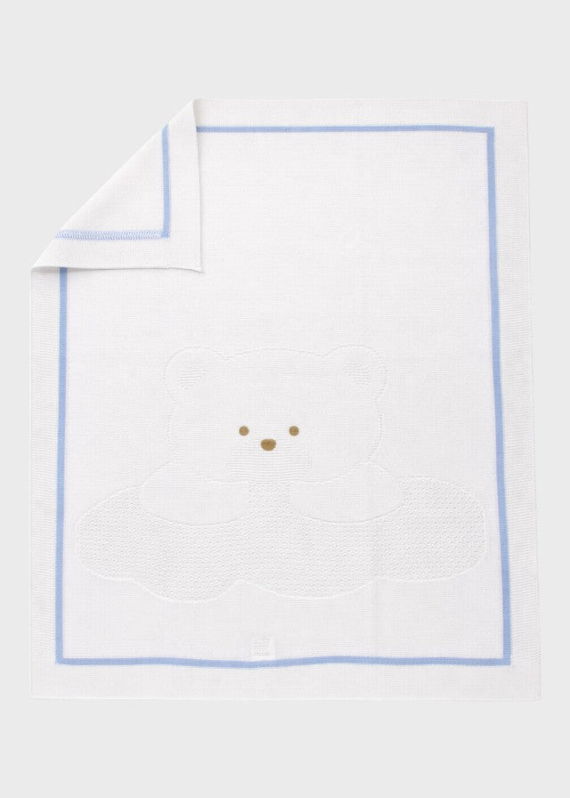 Copertina neonato cotone smacchinato bianco cielo polvere 70x90cm Made Italy MARLÙ