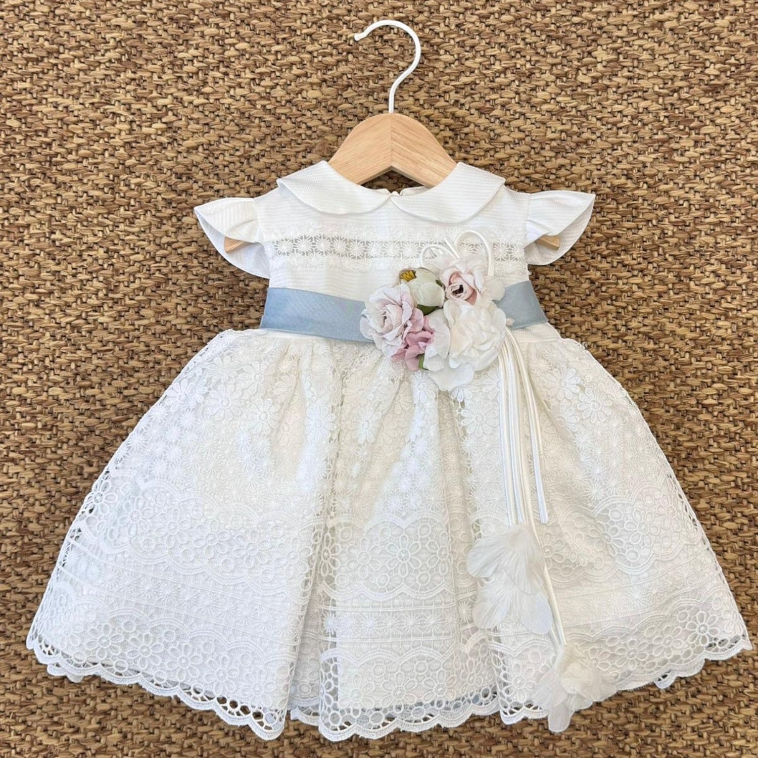 Abito Cerimonia Macramè Bimba AZZURRO FB080/AP -  NANU' BABY