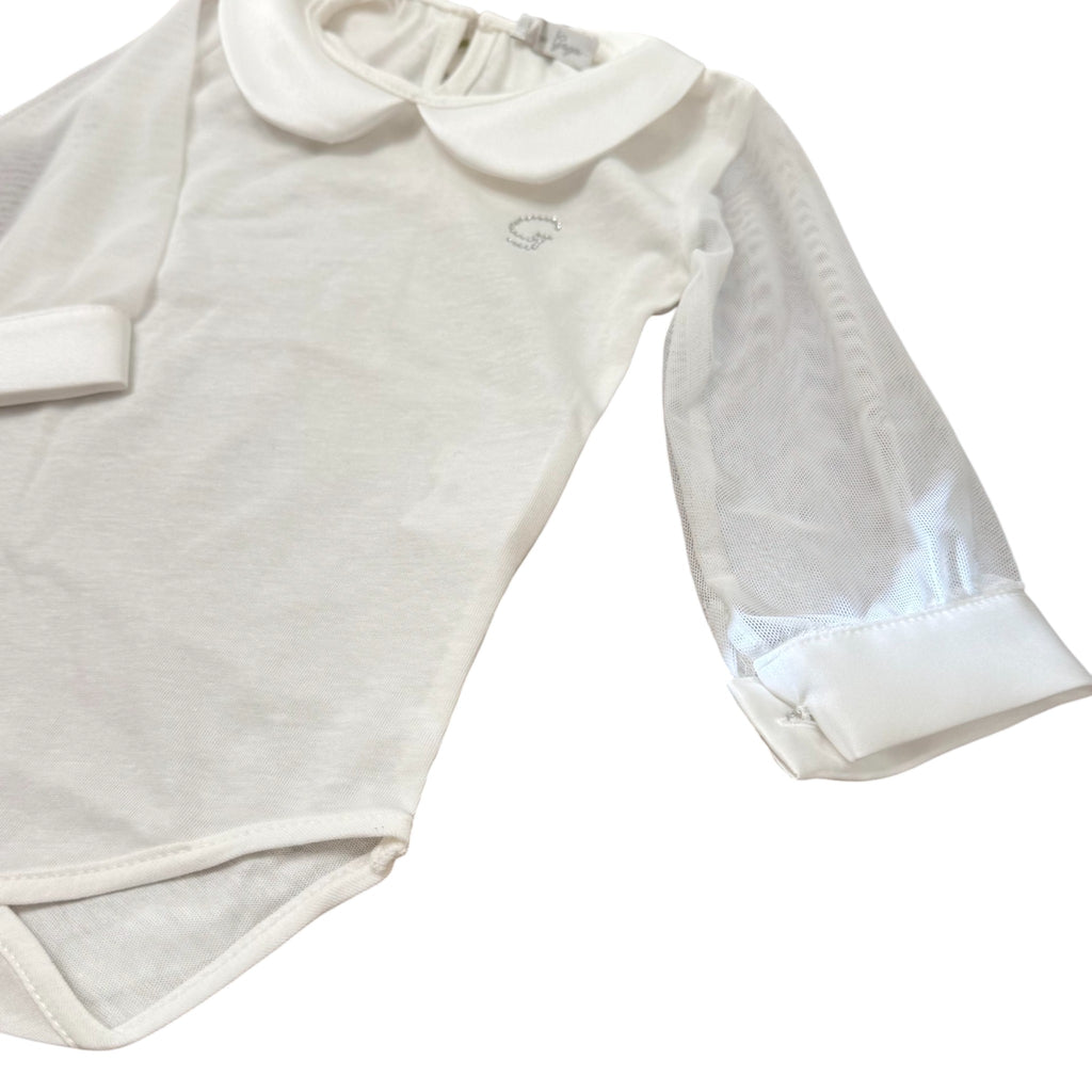 Baby girl's white bodysuit with collar GG43I