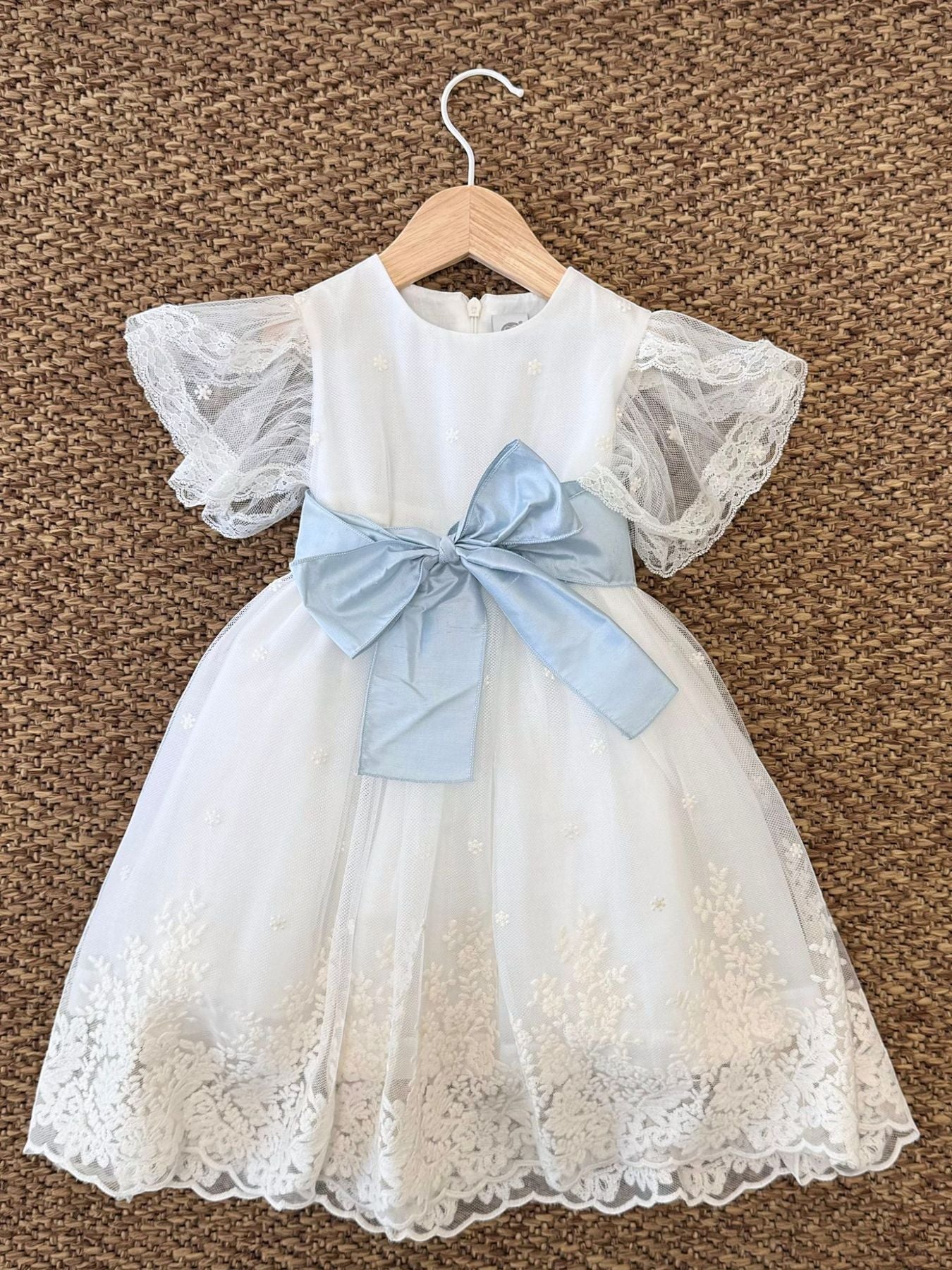 Abitino Cerimonia Pizzo e Fiocco Bimba Cielo EM822 corredino e abbigliamento neonato | NANU' BABY