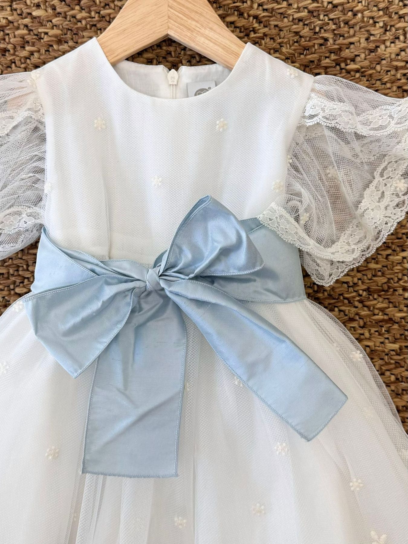 Abitino Cerimonia Pizzo e Fiocco Bimba Cielo EM822 corredino e abbigliamento neonato | NANU' BABY