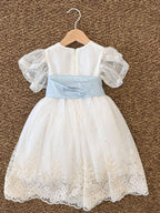 Abitino Cerimonia Pizzo e Fiocco Bimba Cielo EM822 corredino e abbigliamento neonato | NANU' BABY