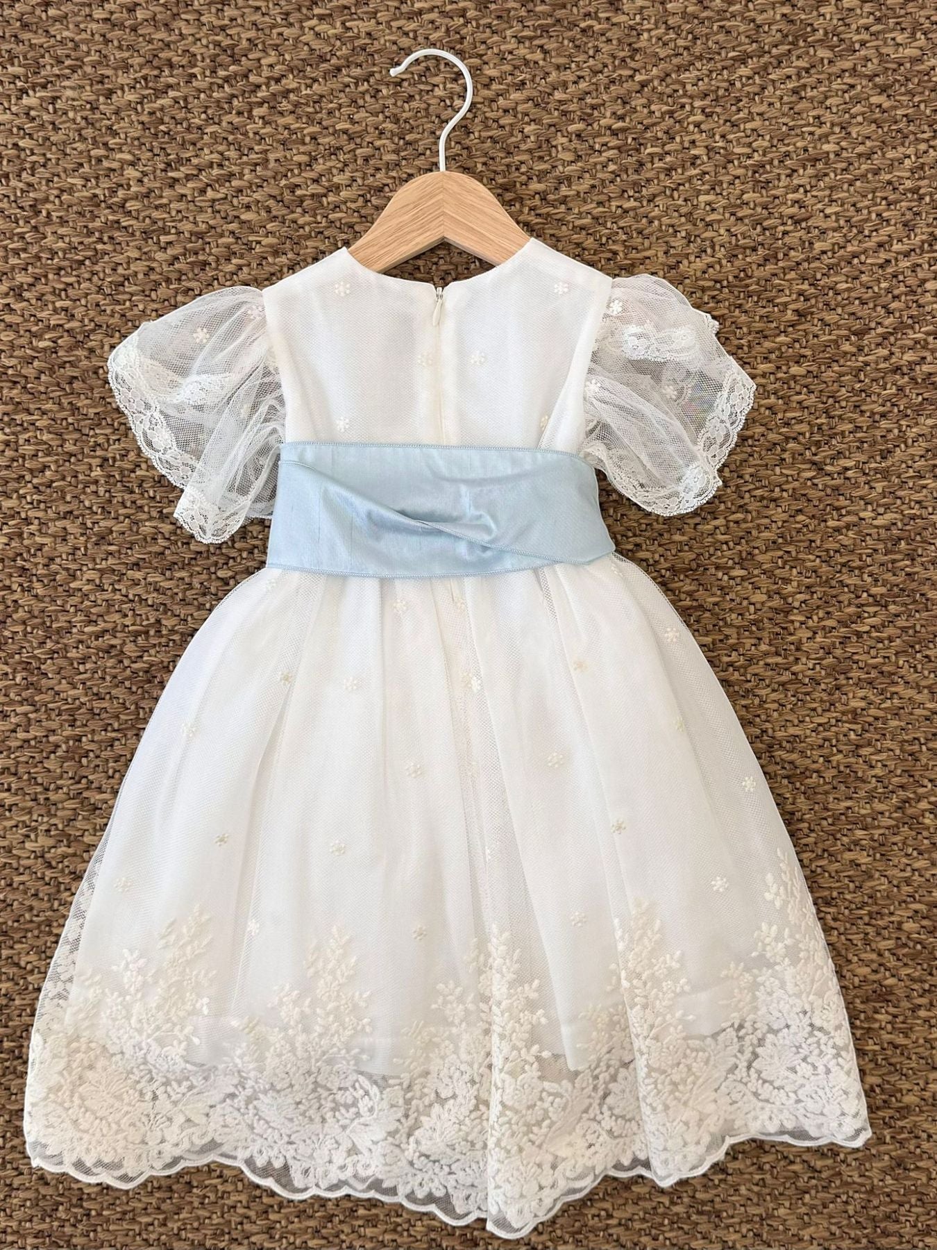 Abitino Cerimonia Pizzo e Fiocco Bimba Cielo EM822 corredino e abbigliamento neonato | NANU' BABY