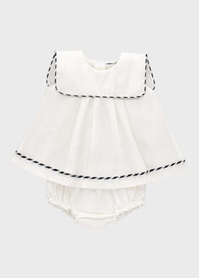 Abito Bimba Misto Lino Culotte Panna C63238 corredino e abbigliamento neonato | NANU' BABY