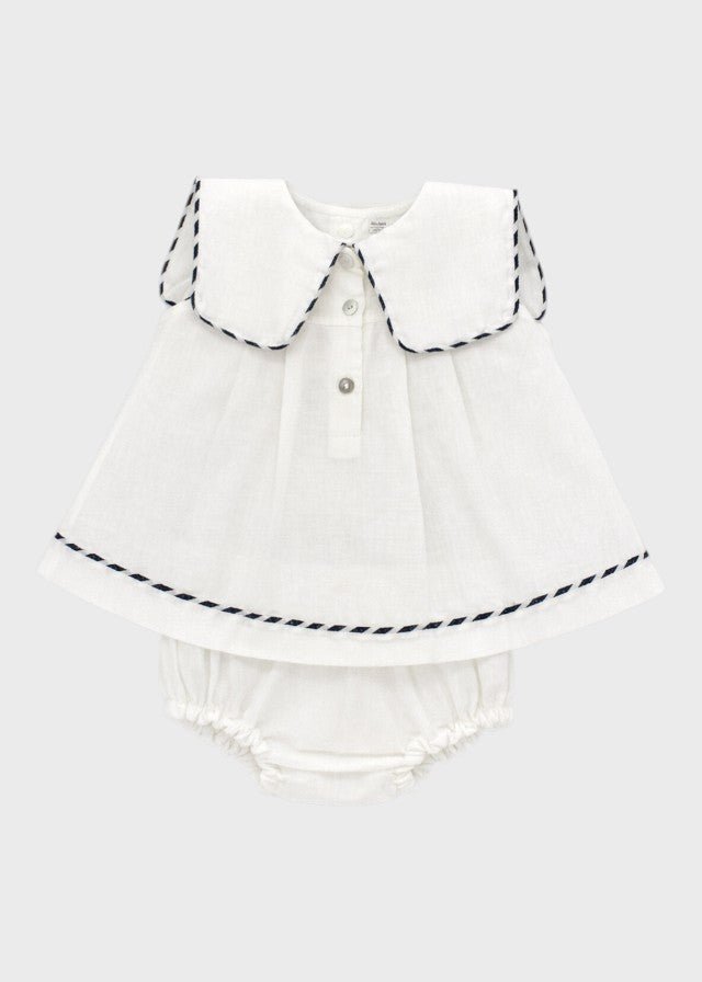 Abito Bimba Misto Lino Culotte Panna C63238 corredino e abbigliamento neonato | NANU' BABY