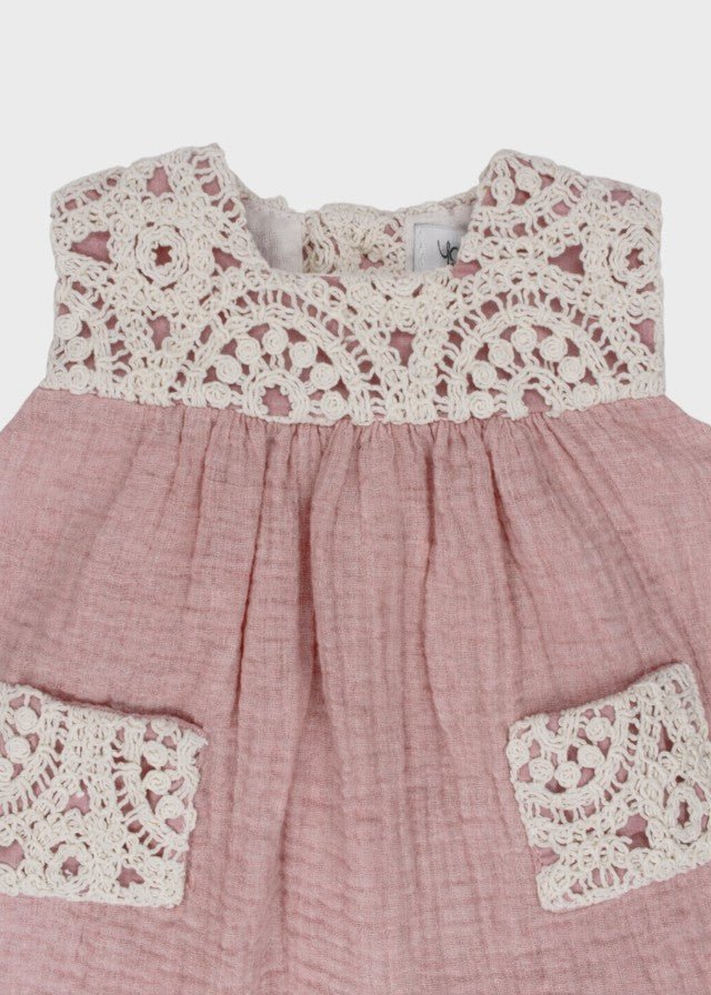 Abito Corpetto Macramè Rosa 0050/25 corredino e abbigliamento neonato | NANU' BABY