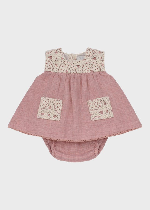 Abito Corpetto Macramè Rosa 0050/25 corredino e abbigliamento neonato | NANU' BABY