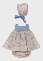 Abito Fiorellini Cuffietta Corallo 0154/48 corredino e abbigliamento neonato | NANU' BABY