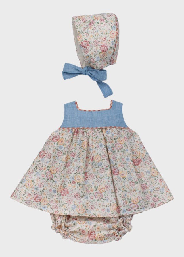 Abito Fiorellini Cuffietta Corallo 0154/48 corredino e abbigliamento neonato | NANU' BABY