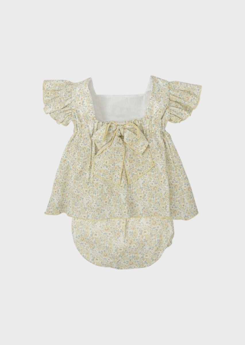 Abito Fiorellini Fiocco Bianco 93415 corredino e abbigliamento neonato | NANU' BABY