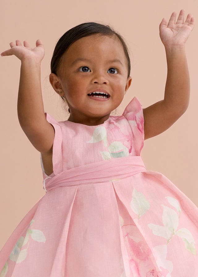 Abito Lino Stampato Fascia Tulle 5007/6 corredino e abbigliamento neonato | NANU' BABY