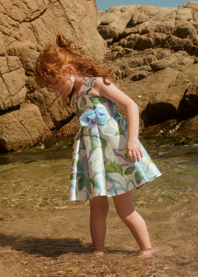 Abito Mikado Stampato Turchese 5052/8 corredino e abbigliamento neonato | NANU' BABY