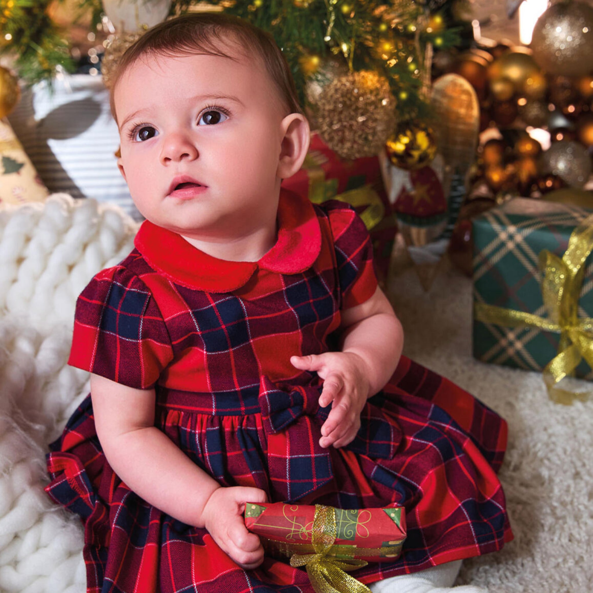 Abito Tessuto Check Con Manica Bimba Rosso 3F725/2253