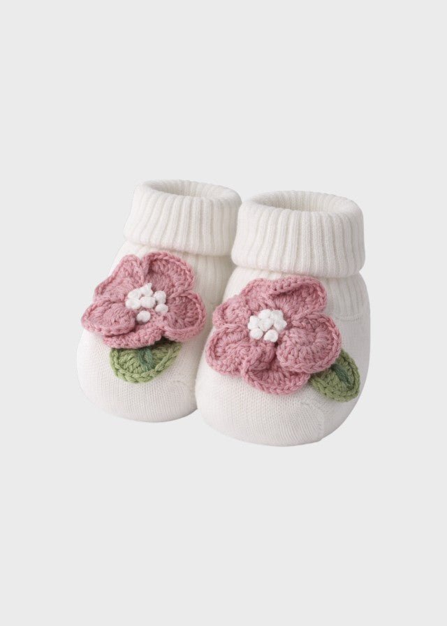 Babbucce Cotone Fiore Applicato Rosa FF758331/4470 corredino e abbigliamento neonato | NANU' BABY
