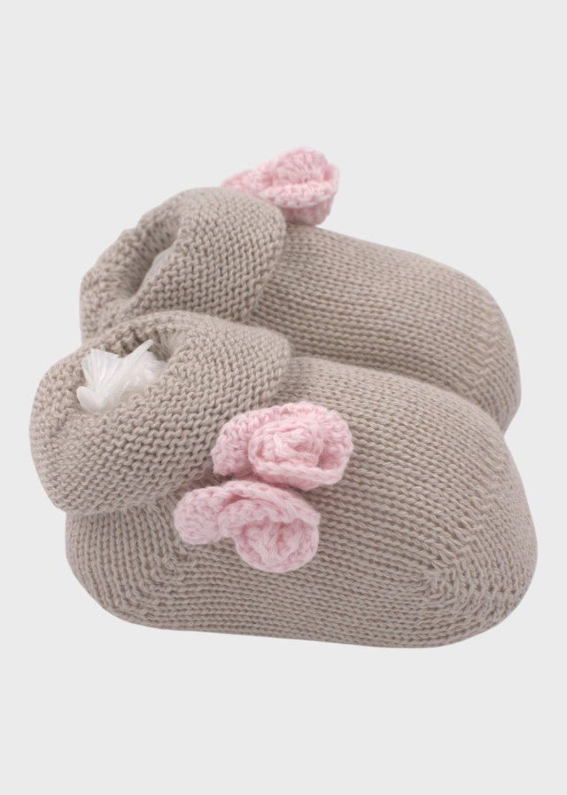 Babbucce Cotone Fiorellino Tortora 763 corredino e abbigliamento neonato | NANU' BABY