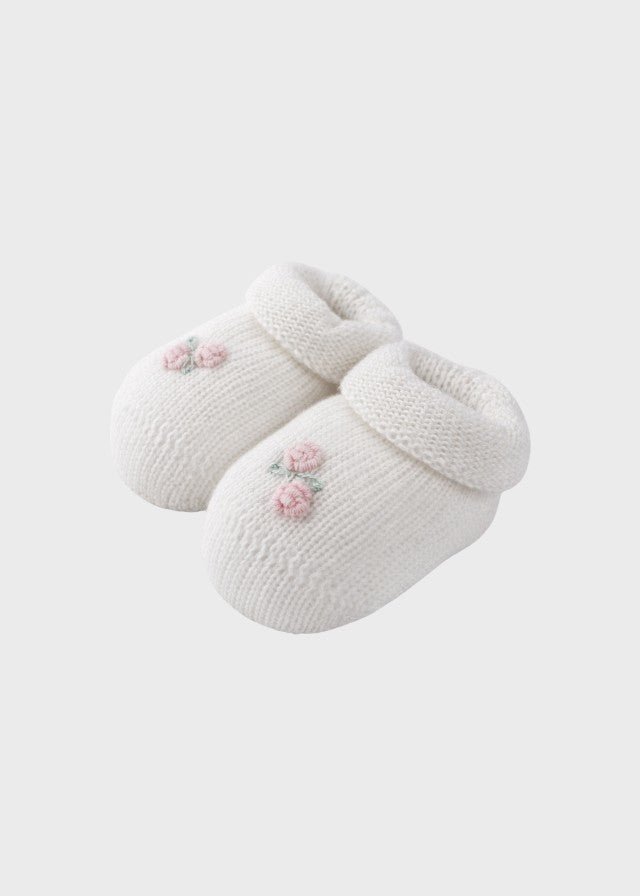Babbucce Cotone Roselline Bianco 761 corredino e abbigliamento neonato | NANU' BABY