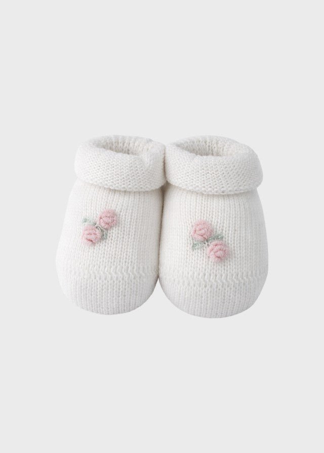 Babbucce Cotone Roselline Bianco 761 corredino e abbigliamento neonato | NANU' BABY