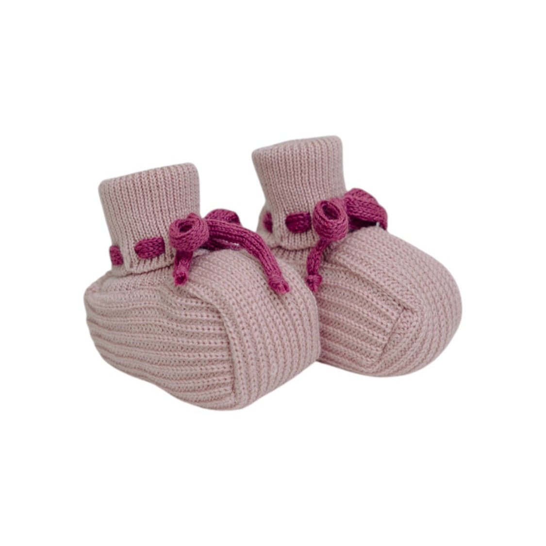 Babbucce Neonata Lana Vergine 100% Rosa Marsala Fiori IN14S/R corredino e abbigliamento neonato | NANU' BABY