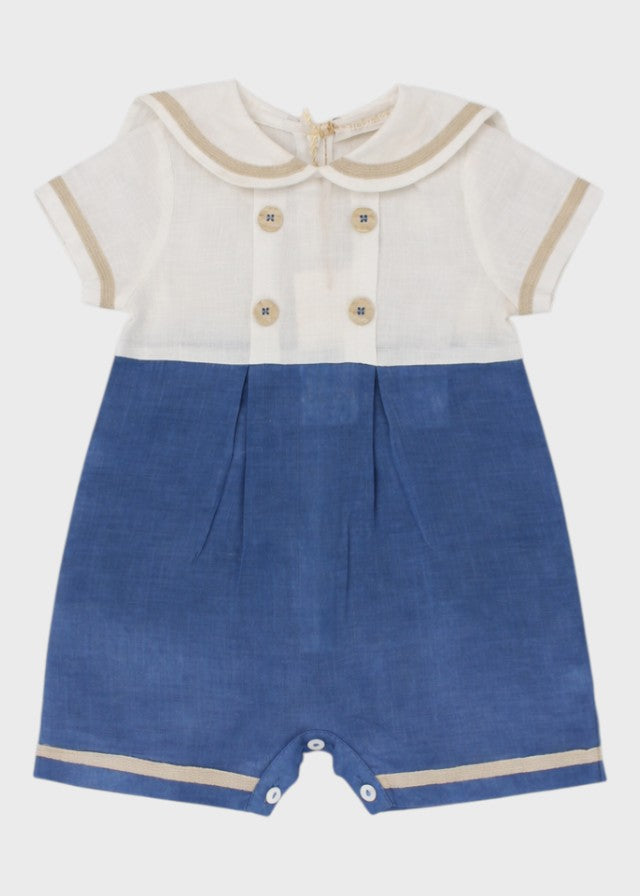 Blue Embroidered Cotton Romper 7621/A