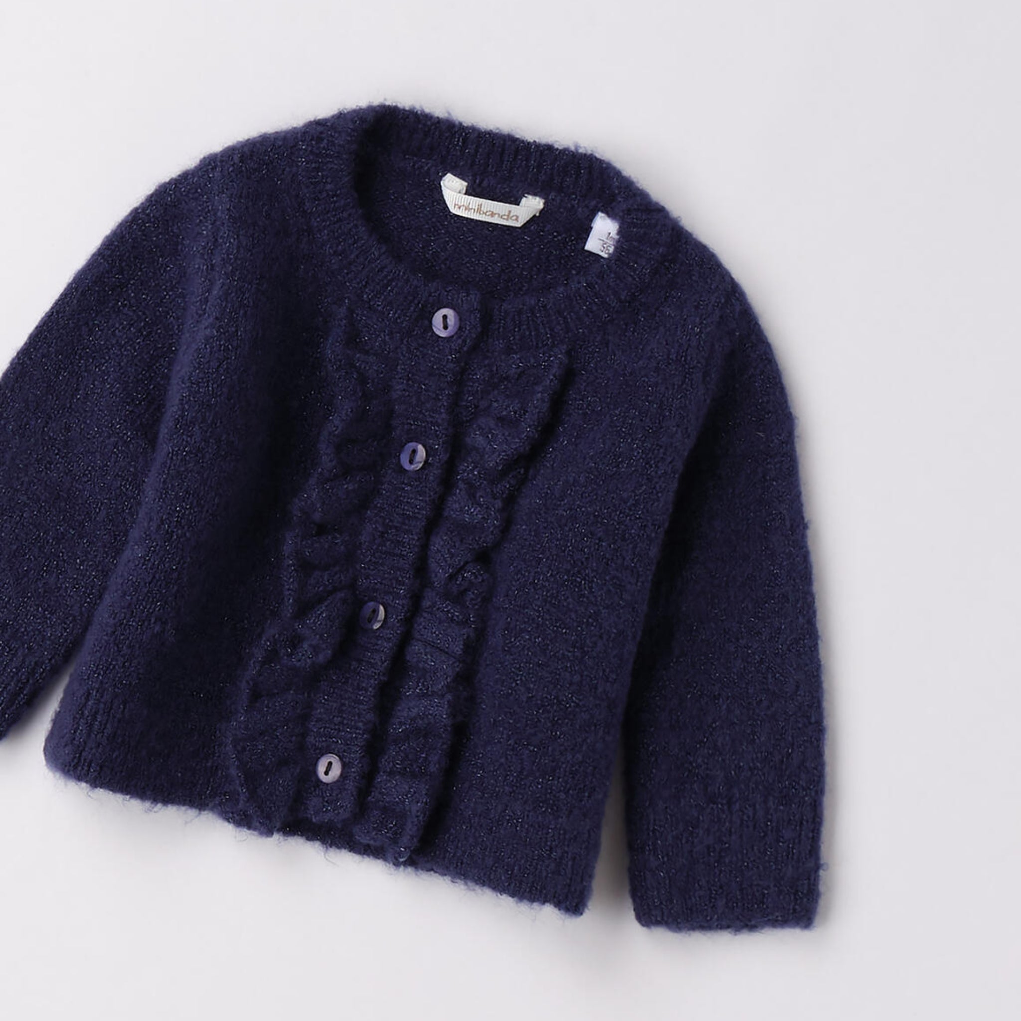Lurex Knit Cardigan with Ruffles for Girls, Blue, 3F706/3547