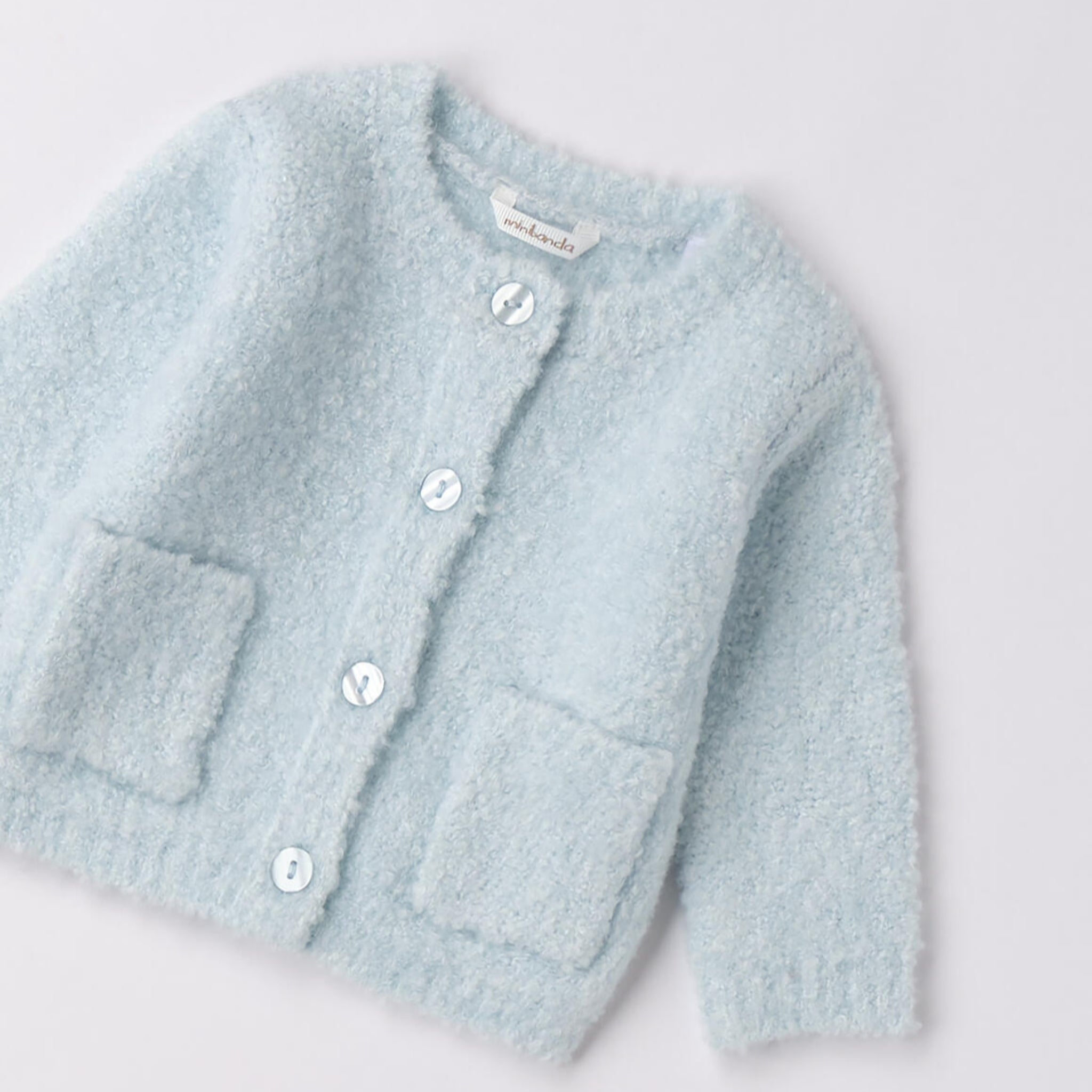 Cardigan Tricot Bouclé Taschine Bimba Bianco 3F707/3942 corredino e abbigliamento neonato | NANU' BABY