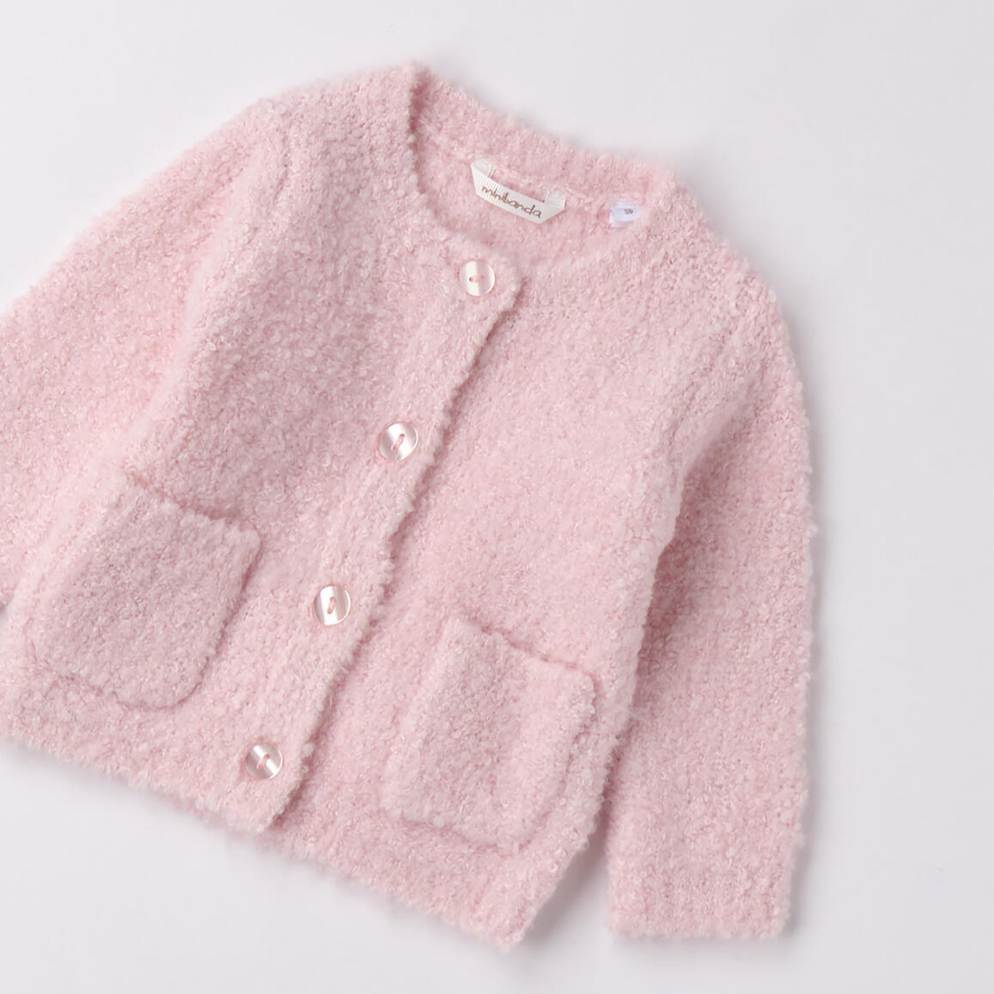 Cardigan Tricot Bouclé Taschine Bimba Rosa 3F707/2714 corredino e abbigliamento neonato | NANU' BABY