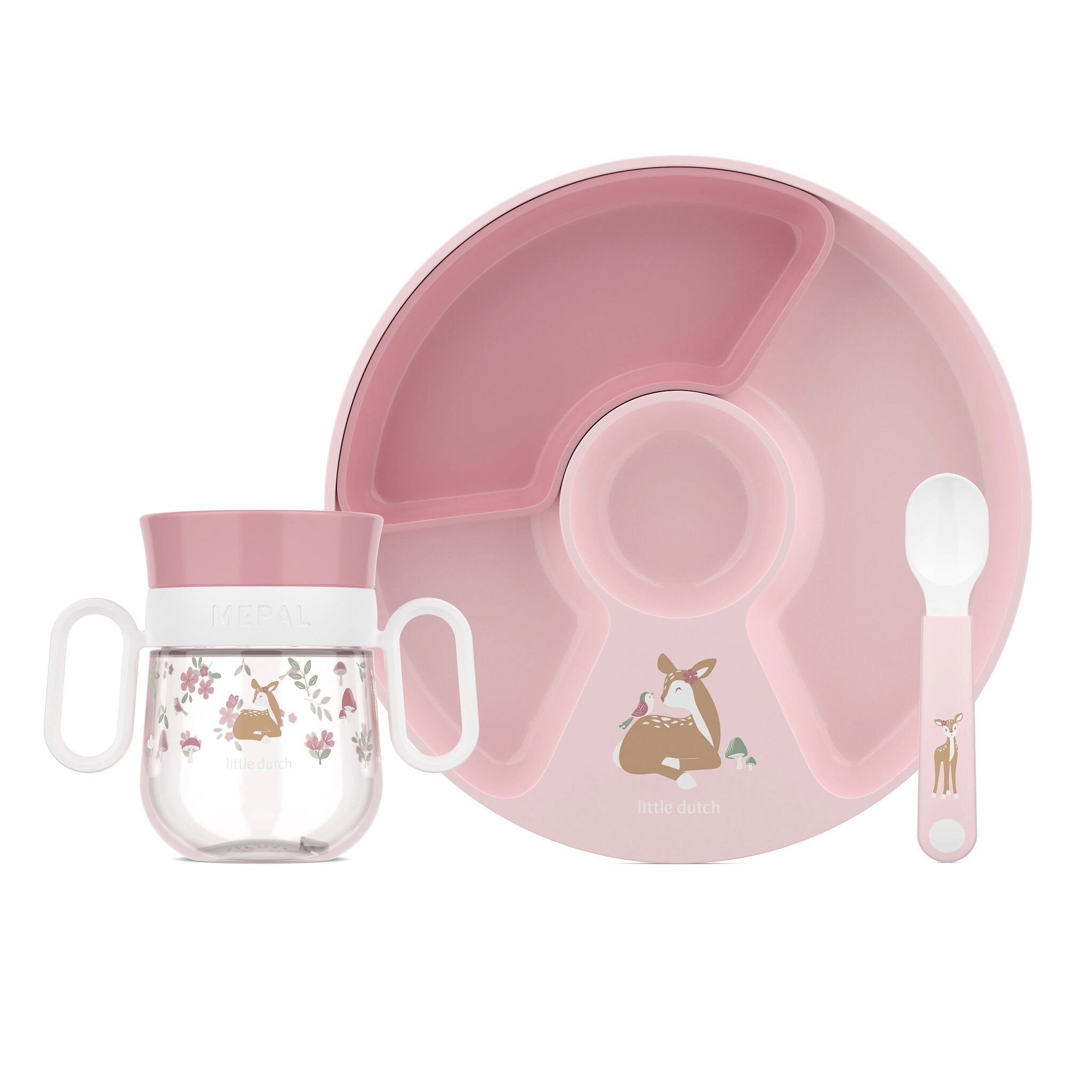 Set pappa Baby 3 pezzi (piatto con divisori, bicchiere e cucchiaio)  Rosa 108040565406 -  NANU' BABY