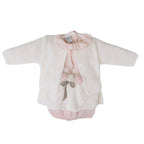 Completo 3 Pezzi Bimba Lana Vergine 100% Vaniglia Salopette Fiori IN2560 corredino e abbigliamento neonato | NANU' BABY