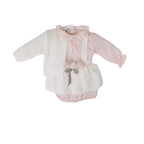 Completo 3 Pezzi Bimba Lana Vergine 100% Vaniglia Salopette Fiori IN2560 corredino e abbigliamento neonato | NANU' BABY